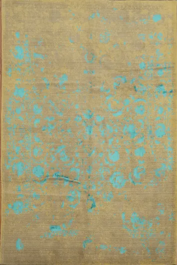 Vintage Charm Turquoise and Beige Distressed Area Rug 7x10