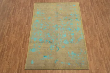 Vintage Charm Turquoise and Beige Distressed Area Rug 7x10