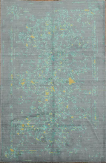 Abstract Grey Blue, turquoise and mustard yellow Modern Rug 7x10