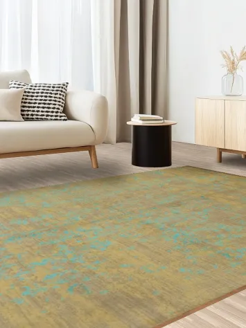 Chic Rustic Yellow and Blue Designer Floor Rug 6x10