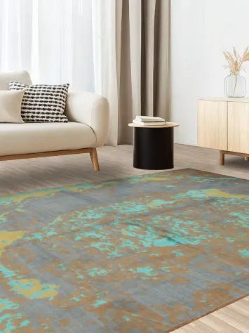 Modern Living: Yellow and Teal Abstract Design Rug 7x10