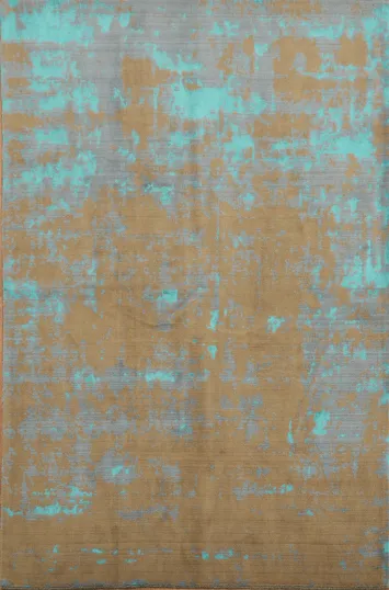 Modern Abstract Turquoise and Brown Area Rug for Stylish Interiors 6x10