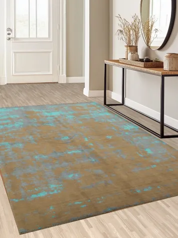 Modern Abstract Turquoise and Brown Area Rug for Stylish Interiors 6x10