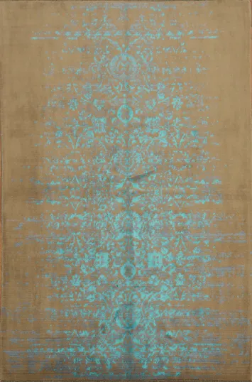 Vintage Inspired Rug with Brown Base and Teal Floral Detailing 6x10