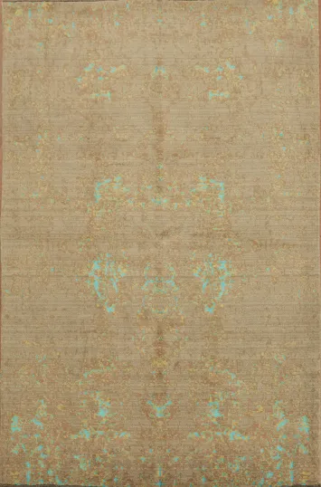 Elegantly Distressed Vintage Beige and Teal Area Rug 6x10