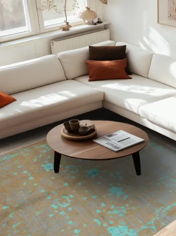 Modern Abstract Turquoise and Brown Area Rug with Artistic Appeal 6x10