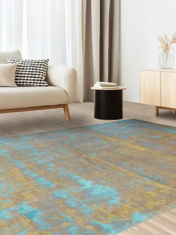Elegant Teal and Gold Modern Rug for a Luxurious Touch 6x10