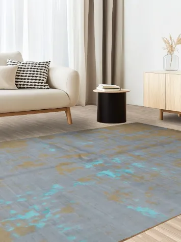 Luxurious Contemporary Rug with Blue and Beige Brown Canvas Design 7x10
