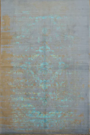 Stylish Distressed Area Rug with Faded Blue Accents 6x10