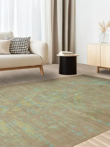 Vintage-Inspired Teal Rug with Intricate Patterns on Beige Background 6x10