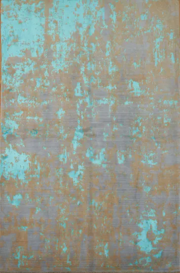 Elegant Turquoise and Tan Textured Distressed Designer Rug 6x10