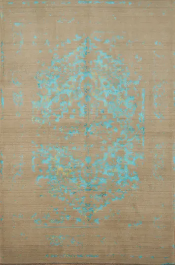 Sophisticated Neutral Rug Featuring Teal Highlights 7x10