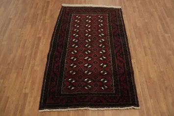 Handmade Deep Red and Black Balouch Persian Rug 4x6