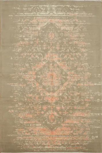 Classic Distressed Beige Rug with Warm Orange Undertones 6x10