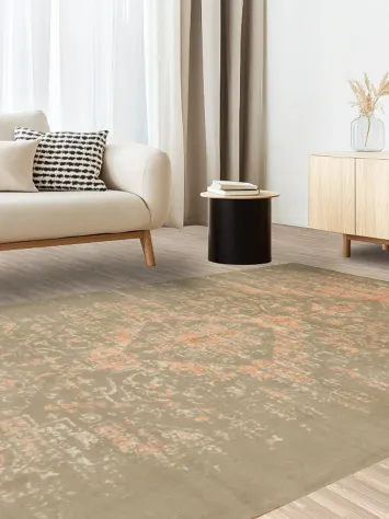 Classic Distressed Beige Rug with Warm Orange Undertones 6x10
