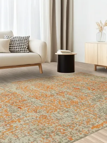 Distressed Bliss: Textured Orange and Ivory Pattern Rug 7x10