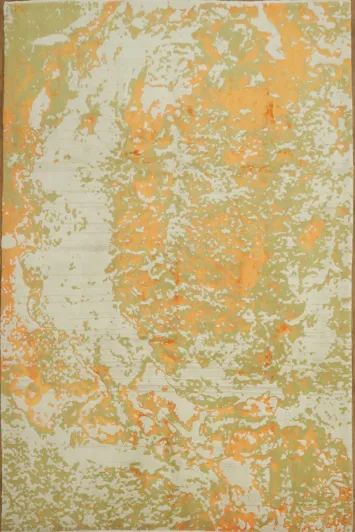 Dynamic Orange and Green Rug with Bold Abstract Patterns 7x10