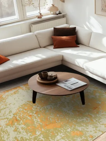 Dynamic Orange and Green Rug with Bold Abstract Patterns 7x10