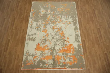Contemporary Orange and Ivory Abstract Pattern Area Rug 7x10