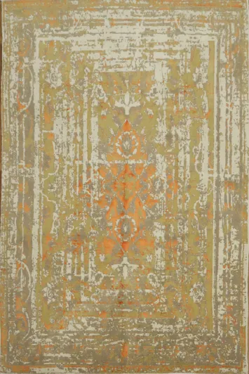 Vintage Charm: Distressed Gold and Orange Area Rug Delight 7x10