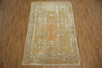 Vintage Charm: Distressed Gold and Orange Area Rug Delight 7x10