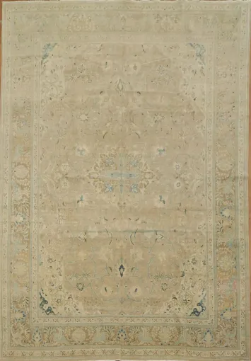 Distressed Vintage Wool Kashan Persian Area Rug 9x13