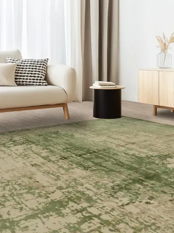 Wool Green and Beige Distressed Area Rug for Modern Spaces 8x10