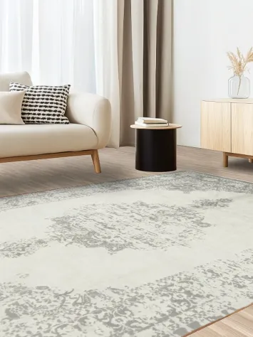 Elegant Vintage Floral Rug with Timeless Grayscale Patterns 7x10