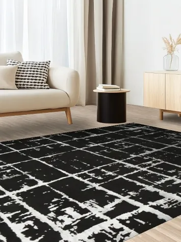 Monochrome Geometric Pattern Rug for Modern Spaces 7x10