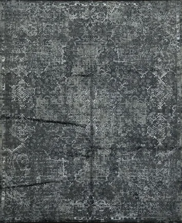 Charcoal Gray and Black Distressed Look Modern Area Rug 8x10