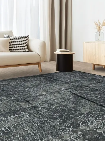Charcoal Gray and Black Distressed Look Modern Area Rug 8x10