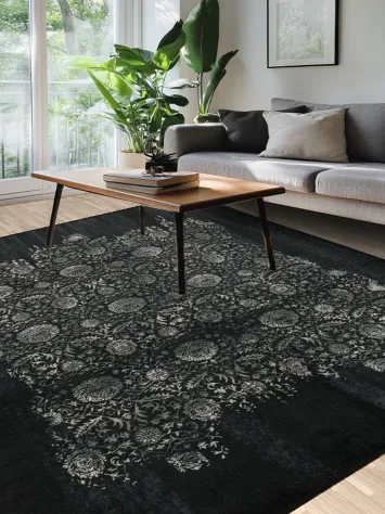 Luxurious Floral Black and Grey Rug Adds Elegance to Any Room 8x10