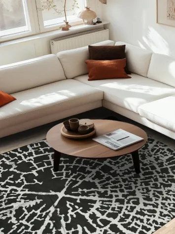 Contemporary Black and Silver Rug with Organic Design 6x10