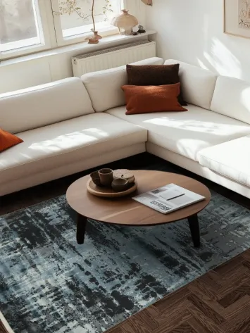 Sophisticated Abstract Area Rug in Calming Blue and Gray Hues