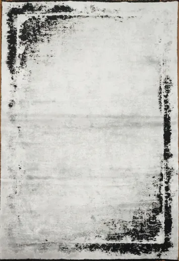 Stylish Distressed Black Edged Rug in Minimalist Design