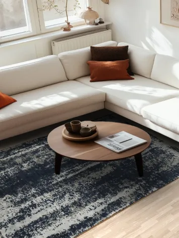 Sophisticated Blue and Gray Distressed Look Area Rug