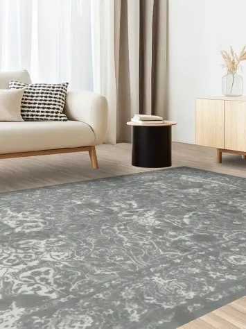 Luxurious Gray Rug Featuring Timeless Ornamental Details 7x10