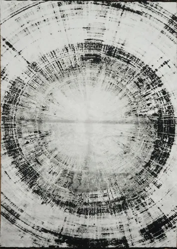 Elegant Urban Grey with Black and White Concentric Circle Rug