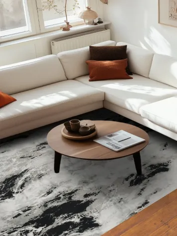 Modern Abstract Art Inspired Monochrome Floor Rug