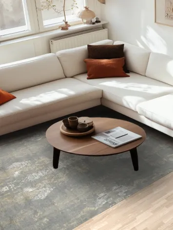 Sophisticated Abstract Gray Rug with Gold Tones