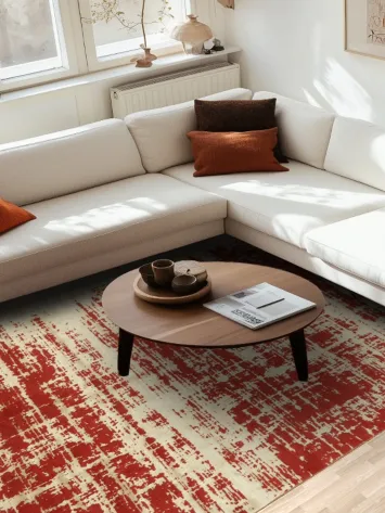 Textured Red Area Rug for Modern Living Room Ambiance