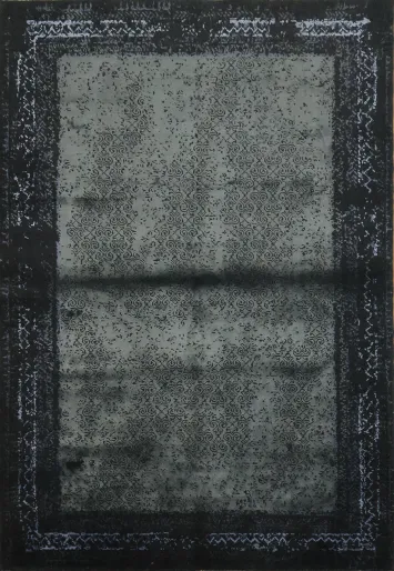Artistic Dark Toned Rug with Intricate Border Details