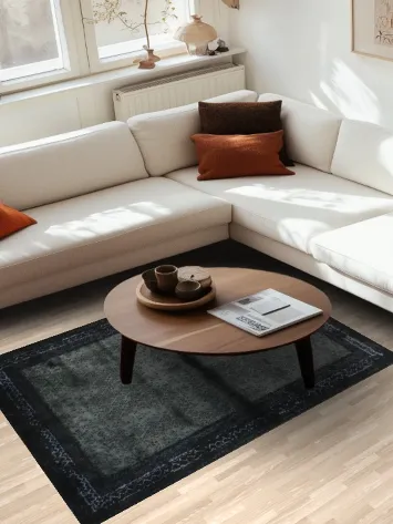 Artistic Dark Toned Rug with Intricate Border Details