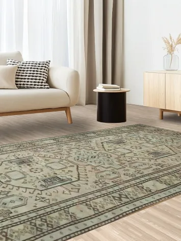 Geometric Wool Vintage Distressed Anatolian Area Rug 6x9