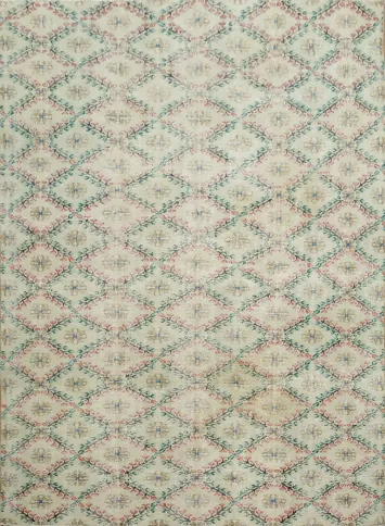 Geometric Vintage Distressed Anatolian Rug 7x9