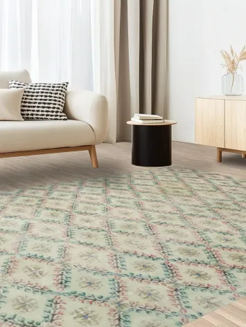 Geometric Vintage Distressed Anatolian Rug 7x9