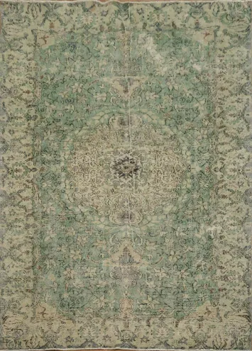 Green Vintage Distressed Anatolian Area Rug 6x9