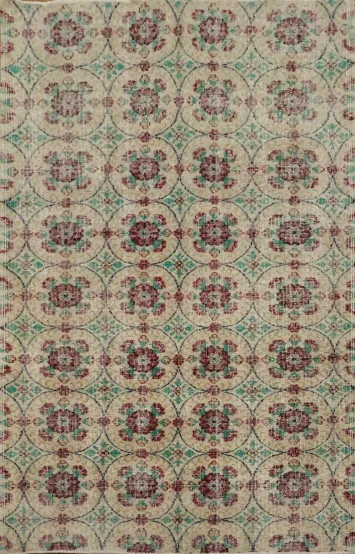 Exquisite Floral Designed Vintage Turkish Rug 4x7