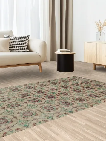 Exquisite Floral Designed Vintage Turkish Rug 4x7