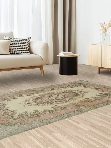 Distressed Wool Medallion Anatolian Turkish Area Rug 4x7